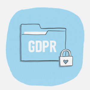 Tegnet illustrasjon av en mappe merket med "GDPR" som står for General Data Protection Regulation.