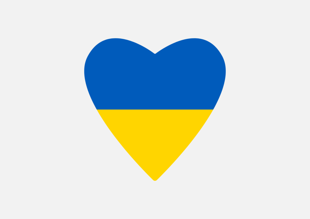 Et illustrasjonsbilde av det Ukrainske flagget formet som et hjerte. 