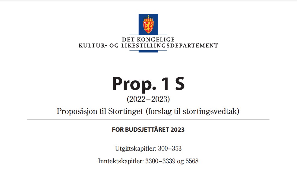 Bilde av statsbudsjettdokumentet for 2023, under kultur- og likestilingsdepartementet. 