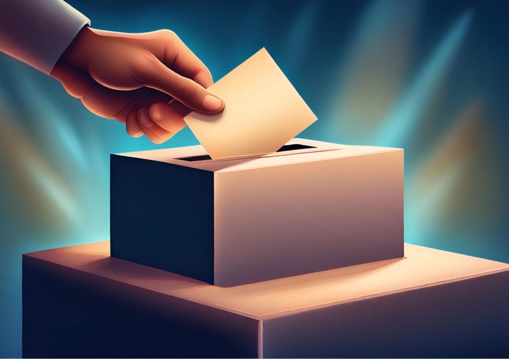 Illustrasjonsbilde av en hånd som putter en stemmeseddel i en avstemningsboks.